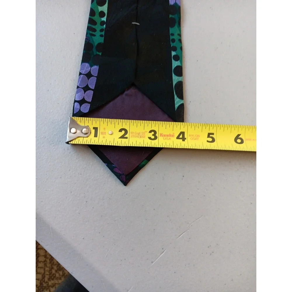 Vintage Men's Tie Black Purple Polk a Dot Groovy WIDE Loud Silk‎ Dad Mob Boss - Picture 5 of 5